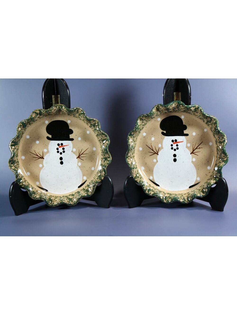 Vintage 1996 Three Rivers Pottery Snowman Wall Plates – Set of 2